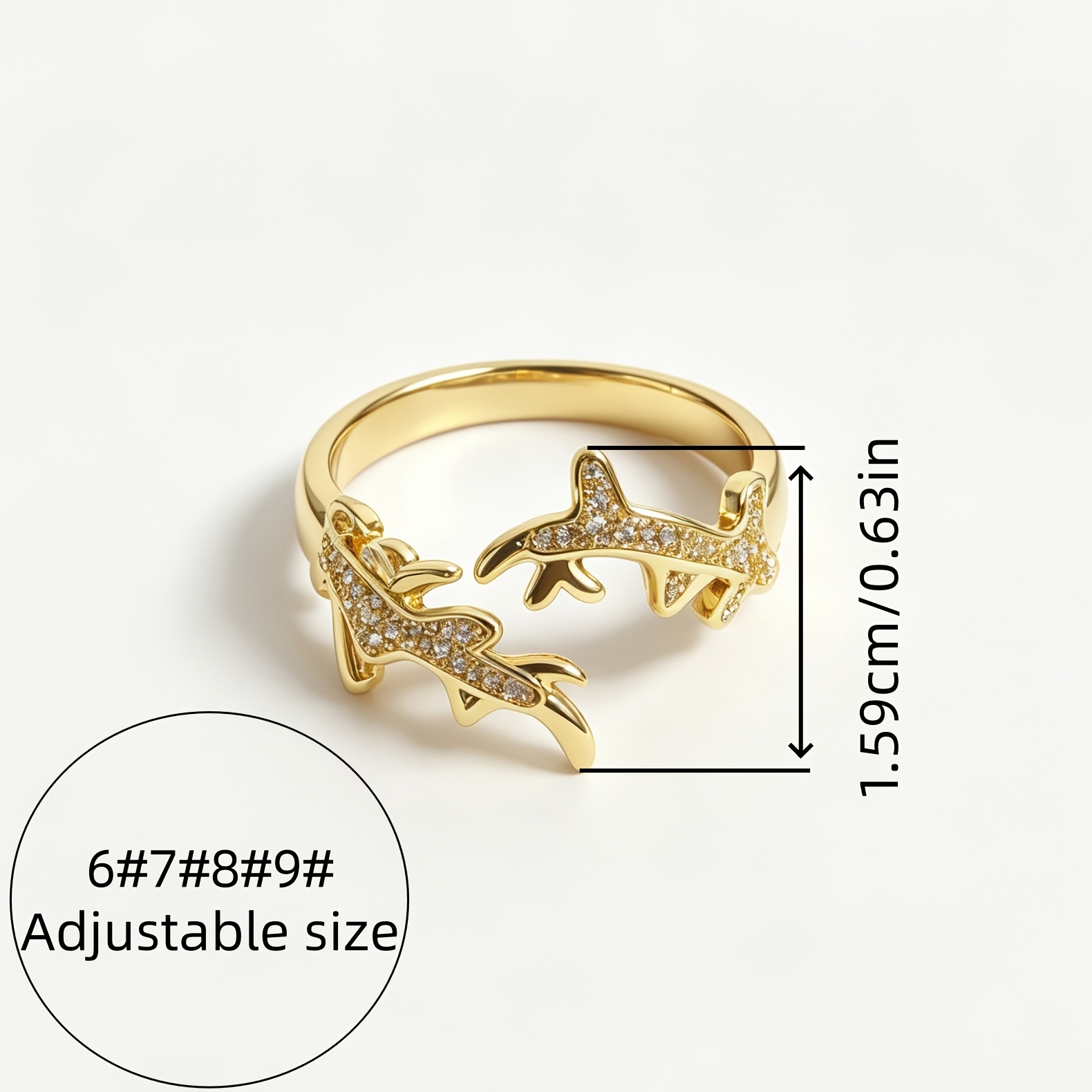 Women's Coral Branch Open Ring with Cubic Zirconia, Adjustable